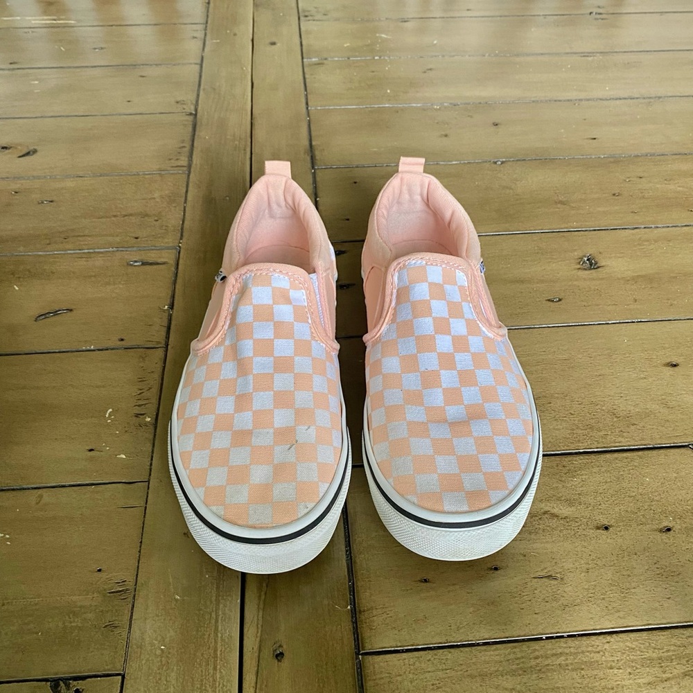 Youth Vans Salmon Checkered slip ons Size 4